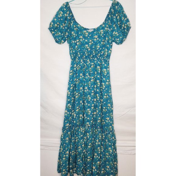 Davi & Dani Teal Maxi Dress with‎ White flowers Size S - Picture 1 of 7